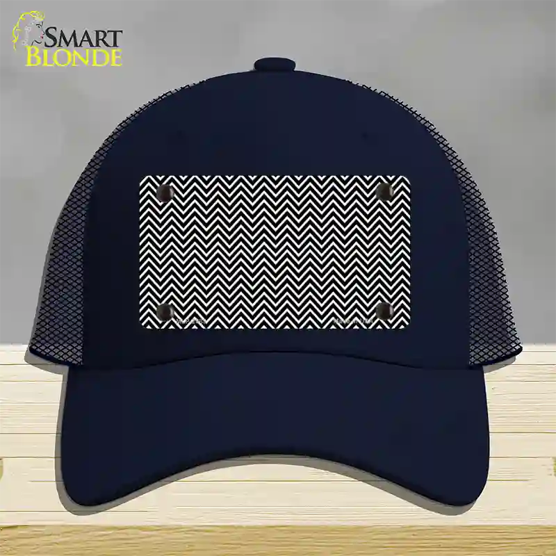 Black White Chevron Novelty License Plate Hat Mesh / Navy