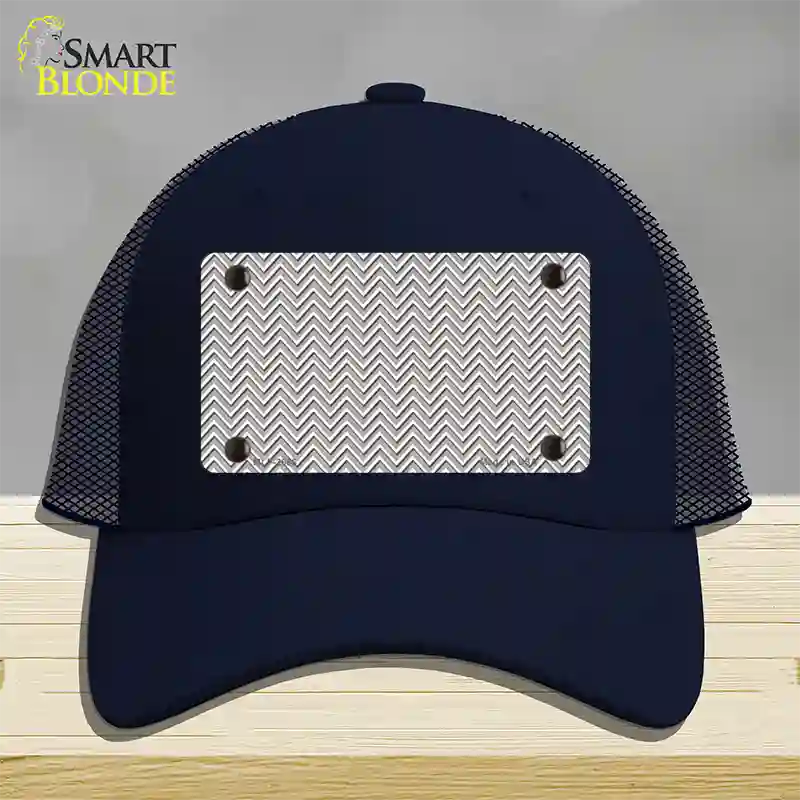 Grey White Chevron Novelty License Plate Hat Mesh / Navy