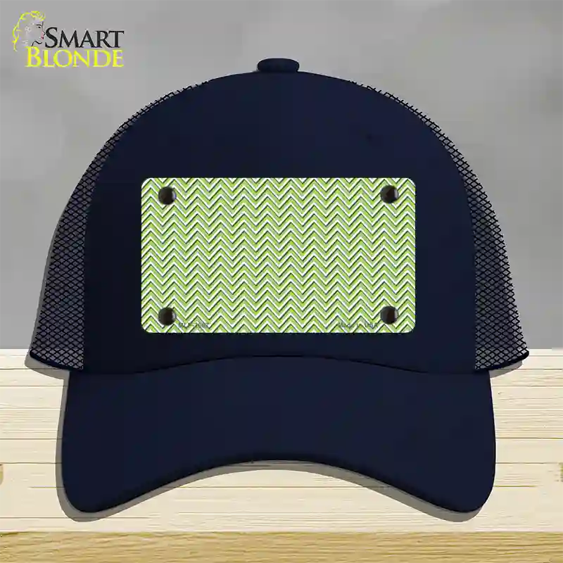 Lime Green White Chevron Novelty License Plate Hat Mesh / Navy