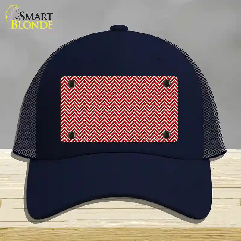 Red White Chevron Novelty License Plate Hat Mesh / Navy