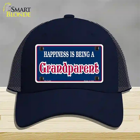 Happiness Being Grandparent Novelty License Plate Hat Mesh / Navy