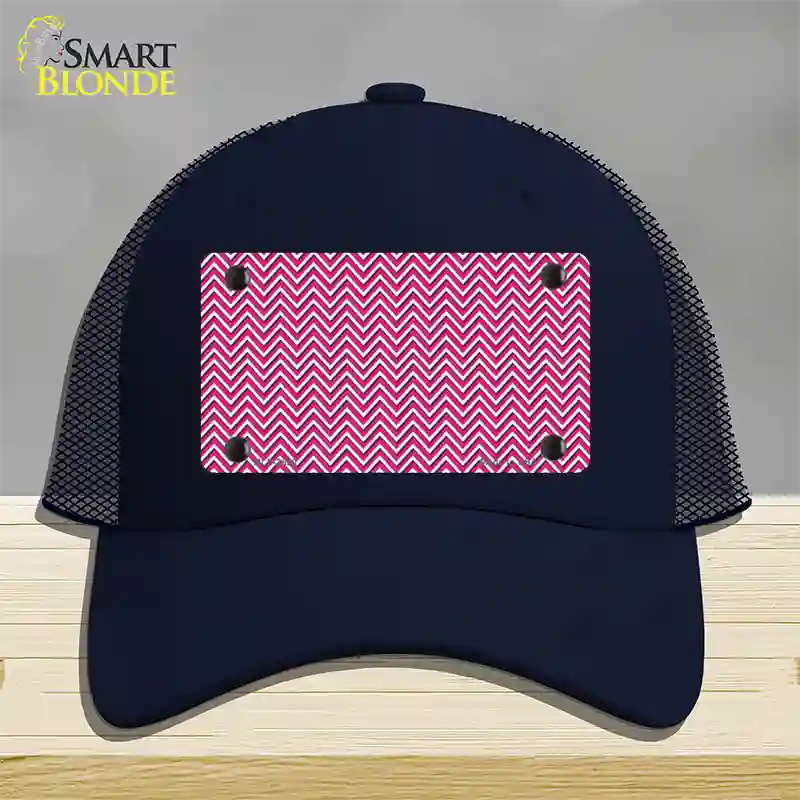 Pink White Chevron Novelty License Plate Hat Mesh / Navy