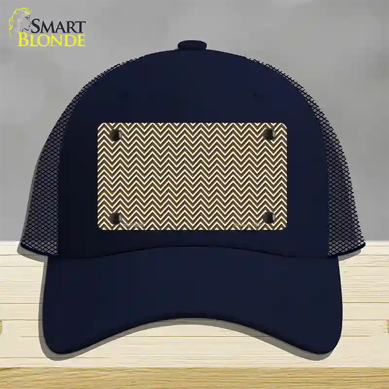 Brown White Chevron Novelty License Plate Hat Mesh / Navy