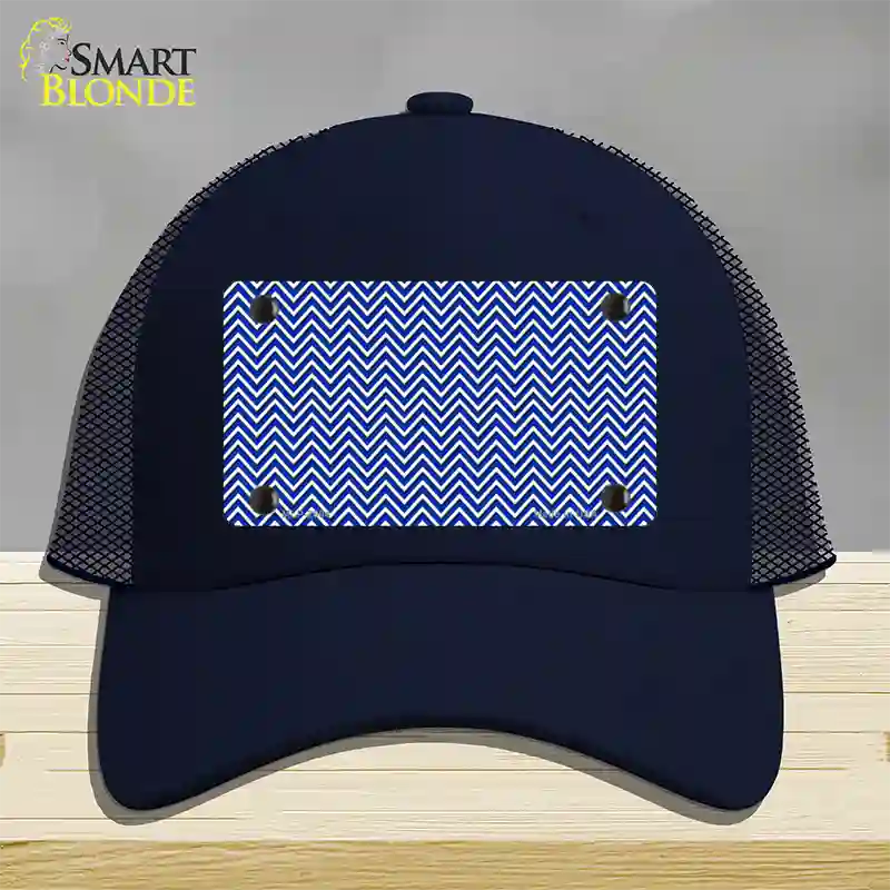 Blue White Chevron Novelty License Plate Hat Mesh / Navy