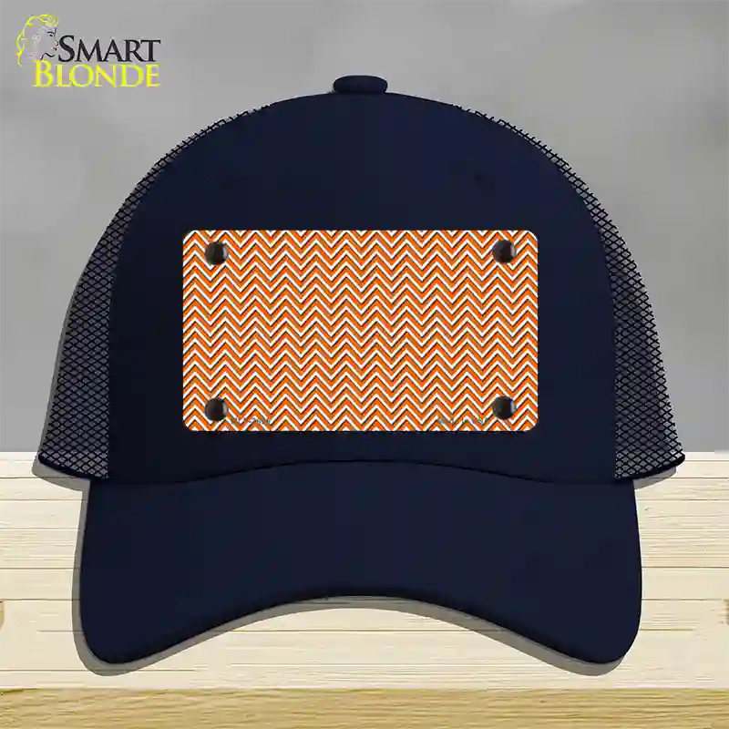 Orange White Chevron Novelty License Plate Hat Mesh / Navy