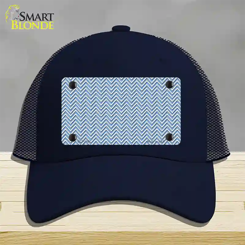 Light Blue White Chevron Novelty License Plate Hat Mesh / Navy