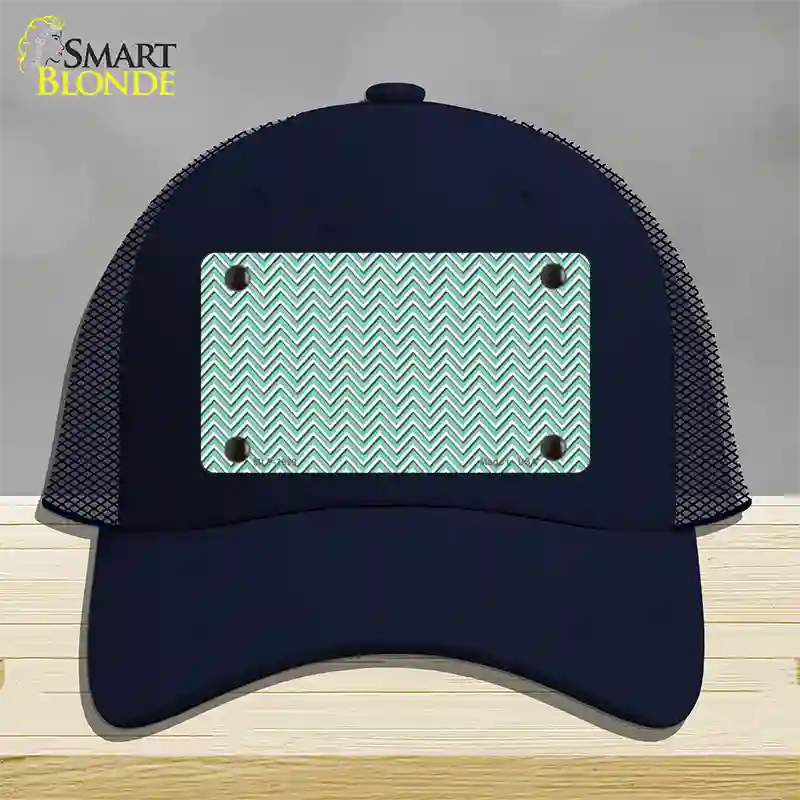 Mint White Chevron Novelty License Plate Hat Mesh / Navy