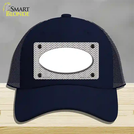 Grey White Chevon White Oval Novelty License Plate Hat Mesh / Navy