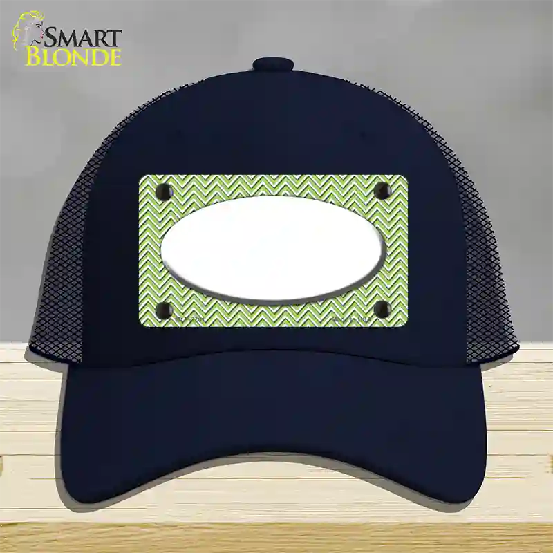 Lime Green White Chevon White Center Oval Novelty License Plate Hat Mesh / Navy