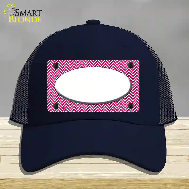 Pink White Chevon White Center Oval Novelty License Plate Hat Mesh / Navy