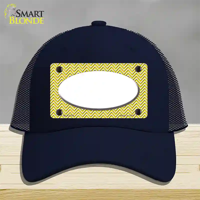 Yellow White Chevon White Center Oval Novelty License Plate Hat Mesh / Navy