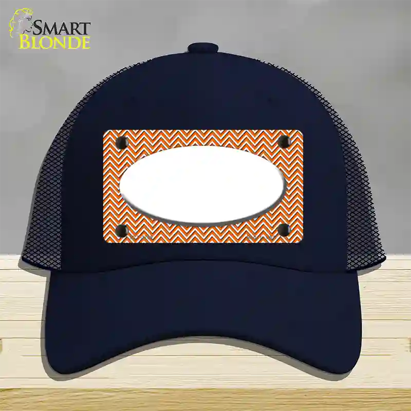 Orange White Chevon White Center Oval Novelty License Plate Hat Mesh / Navy