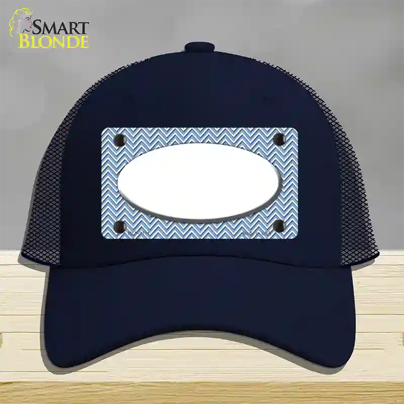 Light Blue White Chevon White Center Oval Novelty License Plate Hat Mesh / Navy