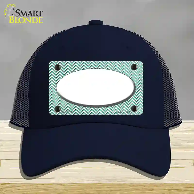 Mint White Chevon White Center Oval Novelty License Plate Hat Mesh / Navy