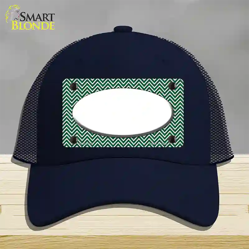 Green White Chevon White Center Oval Novelty License Plate Hat Mesh / Navy