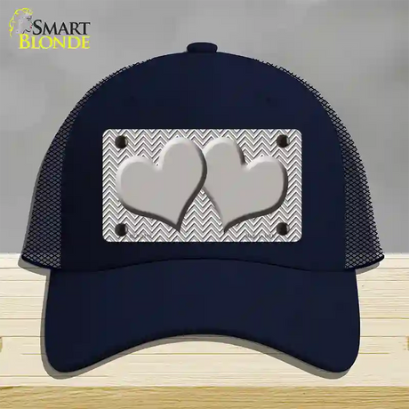 Grey White Chevon Grey Center Hearts Novelty License Plate Hat Mesh / Navy