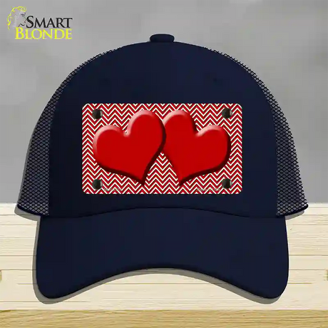 Red White Chevron Red Center Hearts Novelty License Plate Hat Mesh / Navy