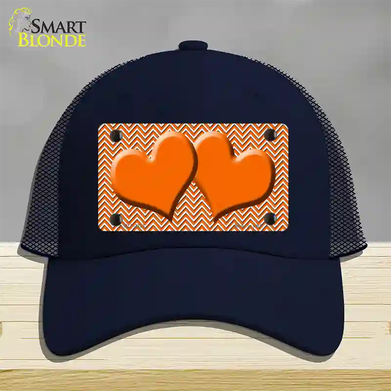 Orange White Chevron Orange Center Hearts Novelty License Plate Hat Mesh / Navy