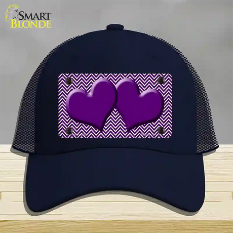 Purple White Chevron Purple Center Hearts Novelty License Plate Hat Mesh / Navy