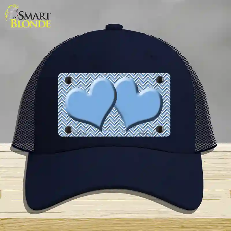 Light Blue White Chevron Light Blue Center Hearts Novelty License Plate Hat Mesh / Navy