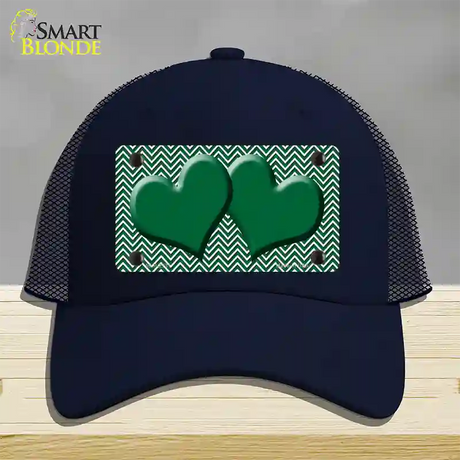 Green White Chevron Green Center Hearts Novelty License Plate Hat Mesh / Navy