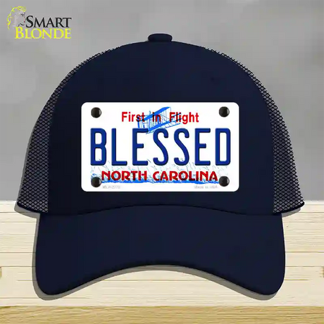 Blessed North Carolina Novelty License Plate Hat Mesh / Navy