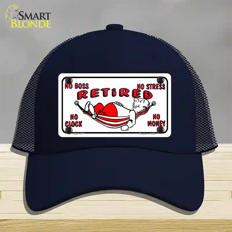 Retired With Hammock Novelty License Plate Hat Mesh / Navy