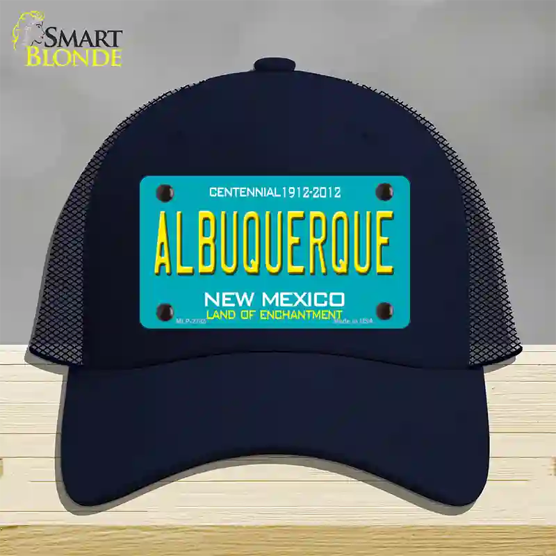 Albuquerque New Mexico Teal Novelty License Plate Hat Mesh / Navy