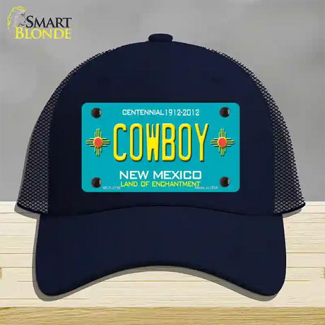 Cowboy New Mexico Teal Novelty License Plate Hat Mesh / Navy