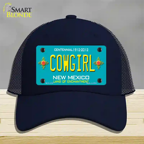 Cowgirl New Mexico Teal Novelty License Plate Hat Mesh / Navy