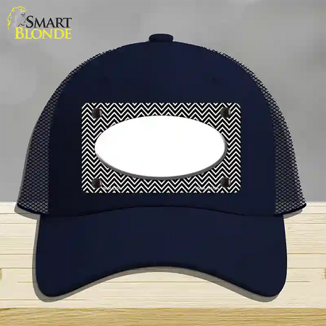 Black White Chevon Center Oval Novelty License Plate Hat Mesh / Navy