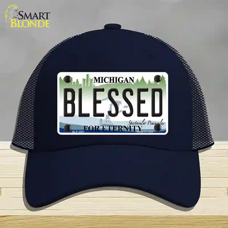 Blessed Michigan State Novelty License Plate Hat Mesh / Navy