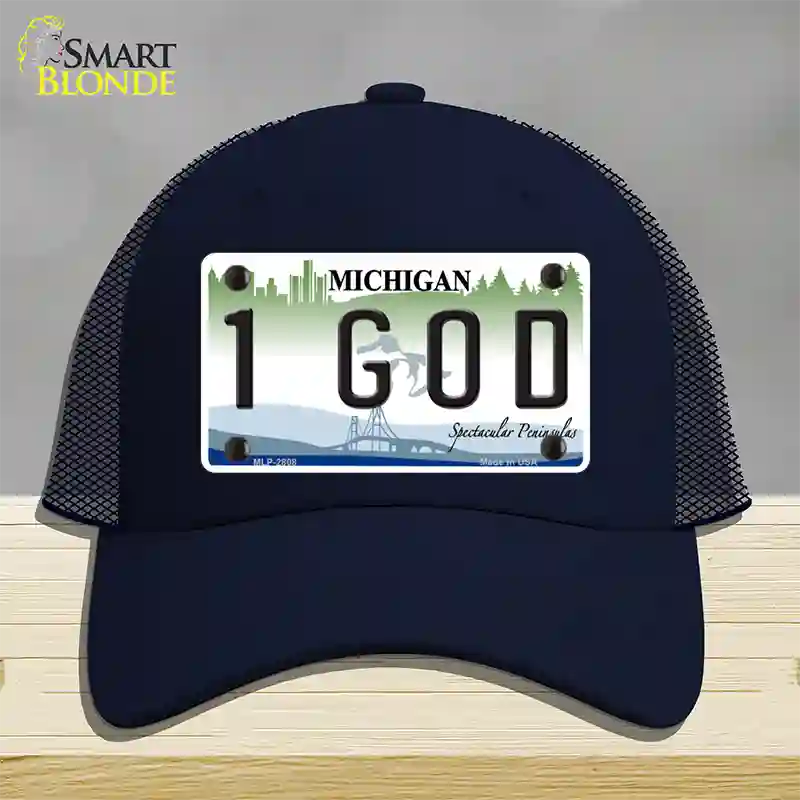 1 GOD Michigan State Novelty License Plate Hat Mesh / Navy