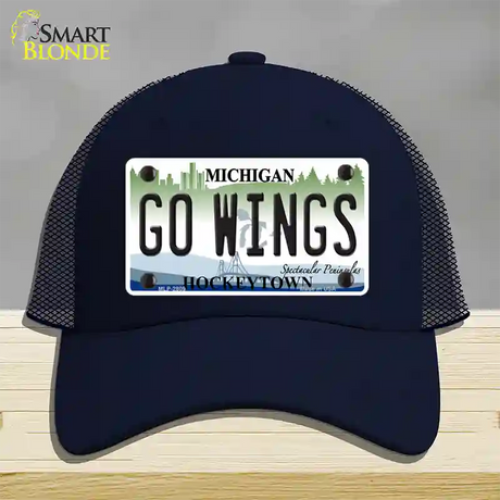 Go Wings Michigan State Novelty License Plate Hat Mesh / Navy