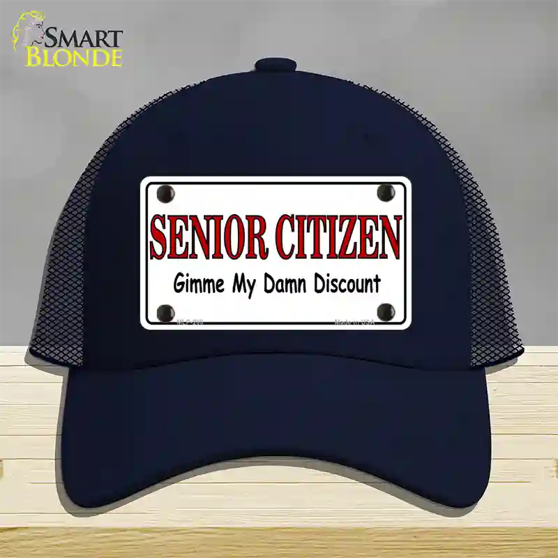 Senior Citizen Discount Novelty License Plate Hat Mesh / Navy