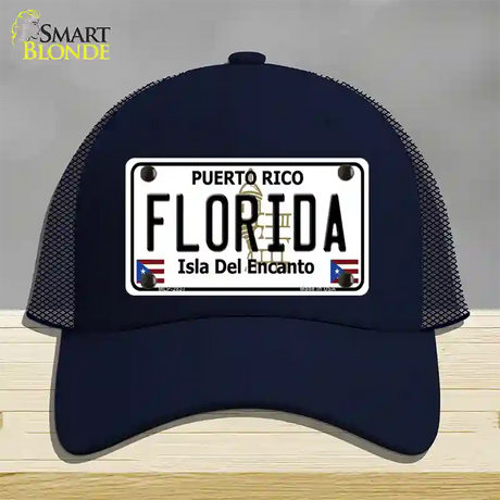 Florida Puerto Rico Novelty License Plate Hat Mesh / Navy