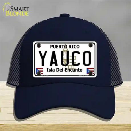 Yauco Puerto Rico Novelty License Plate Hat Mesh / Navy