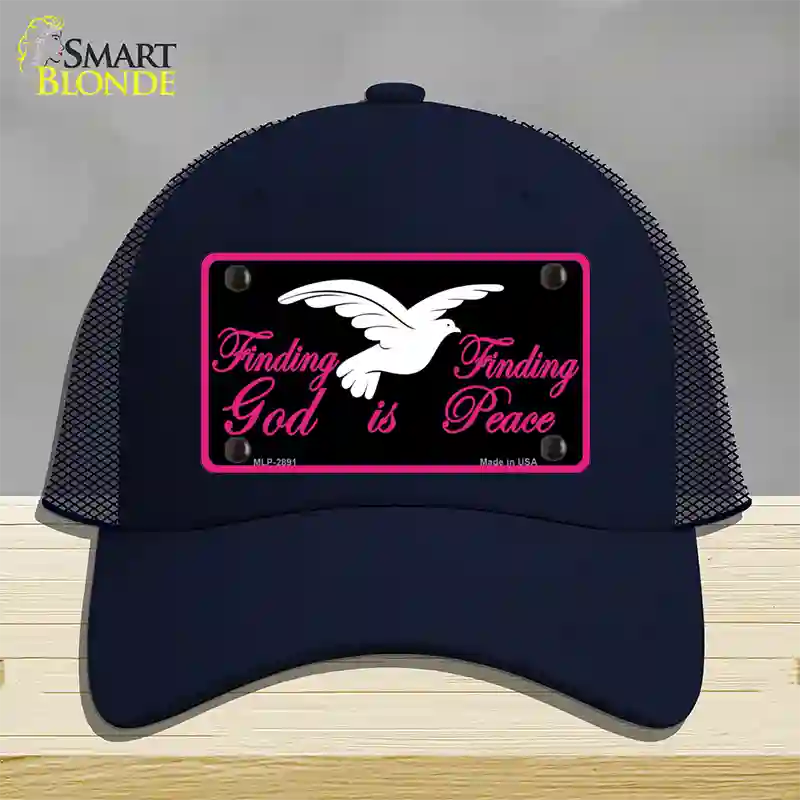 Finding God Finding Peace Black Novelty License Plate Hat Mesh / Navy