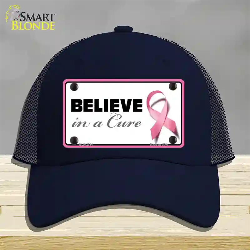 Believe In A Cure Novelty License Plate Hat Sign Mesh / Navy