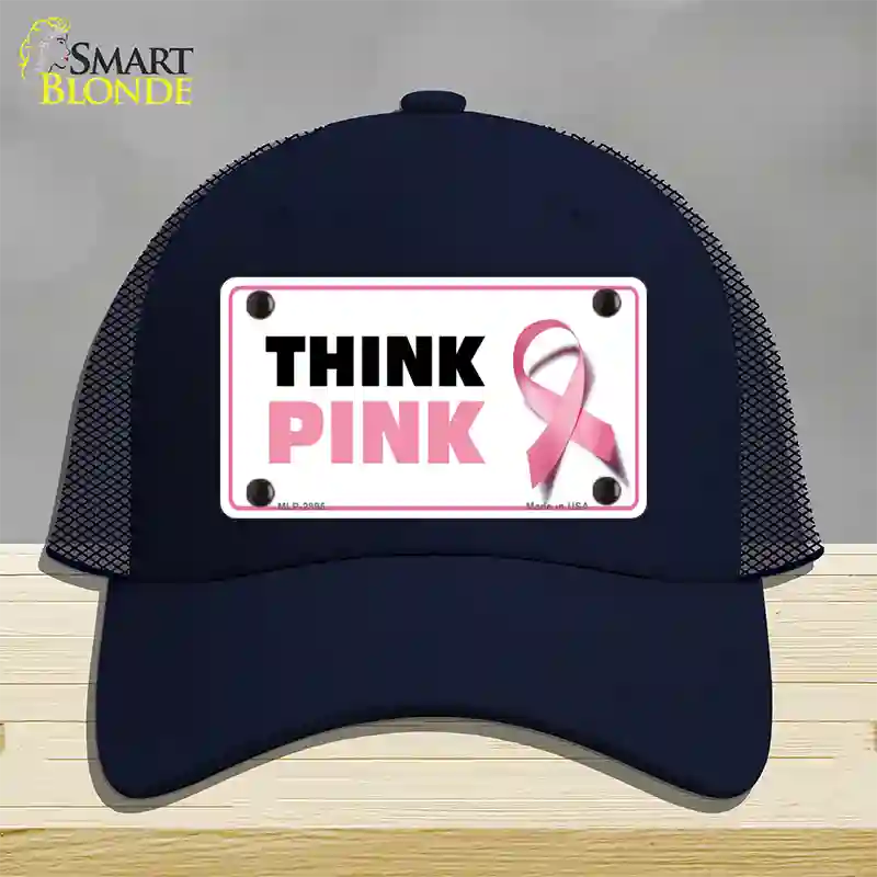 Think Pink Novelty License Plate Hat Sign Mesh / Navy