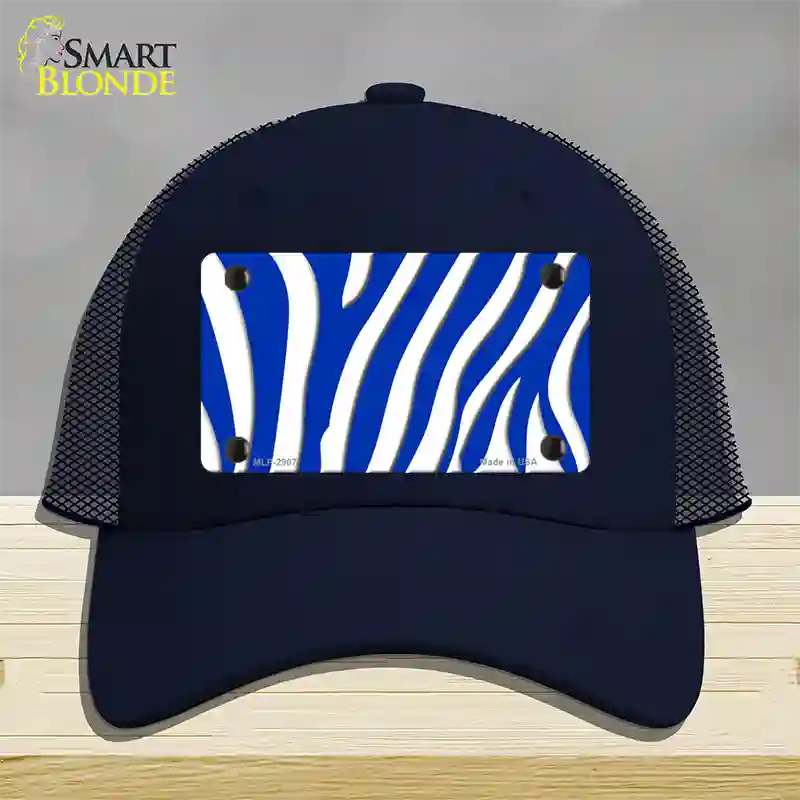 Blue White Zebra Novelty License Plate Hat Mesh / Navy