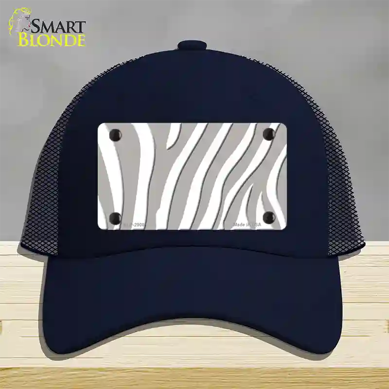 Grey White Zebra Novelty License Plate Hat Mesh / Navy