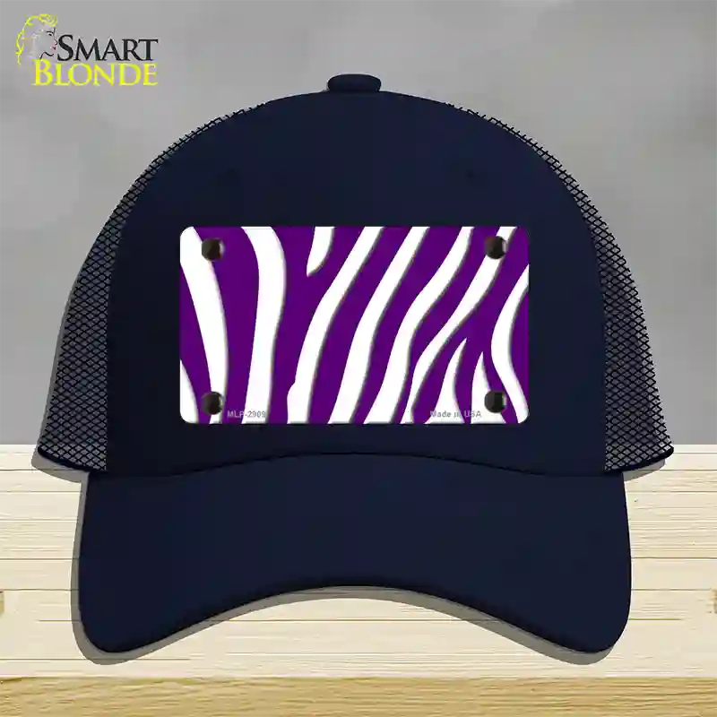 Purple White Zebra Novelty License Plate Hat Mesh / Navy