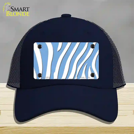 Light Blue White Zebra Novelty License Plate Hat Mesh / Navy