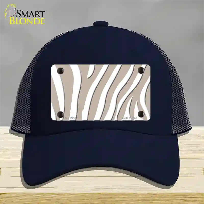 Tan White Zebra Novelty License Plate Hat Mesh / Navy