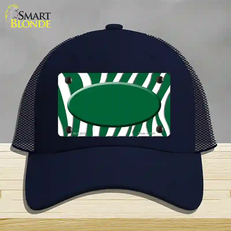 Green White Zebra Green Center Oval Novelty License Plate Hat Mesh / Navy