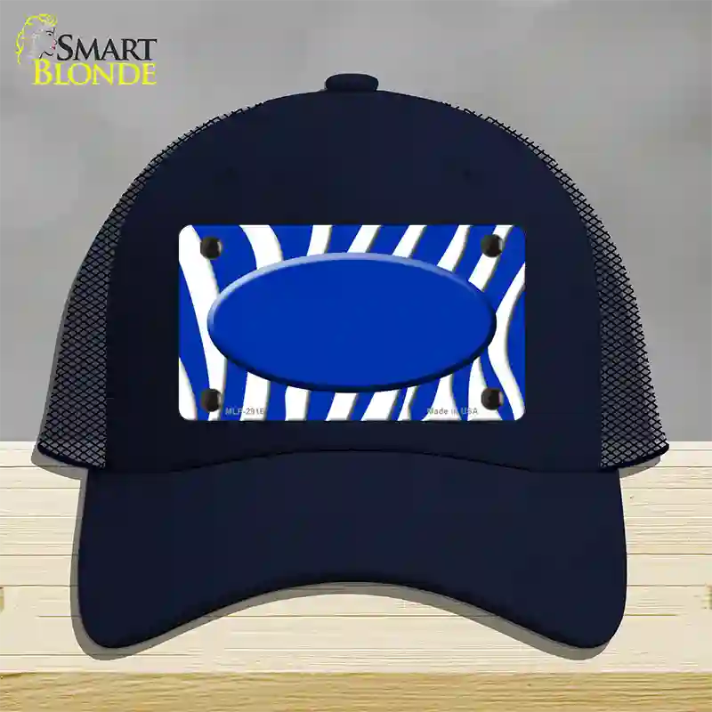 Blue White Zebra Blue Center Oval Novelty License Plate Hat Mesh / Navy