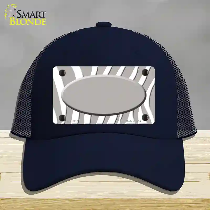 Grey White Zebra Grey Center Oval Novelty License Plate Hat Mesh / Navy