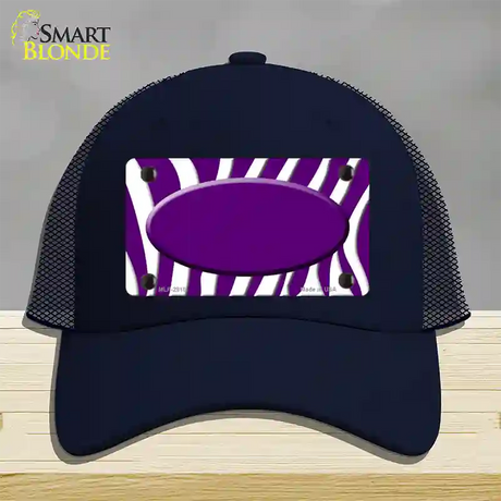 Purple White Zebra Purple Center Oval Novelty License Plate Hat Mesh / Navy