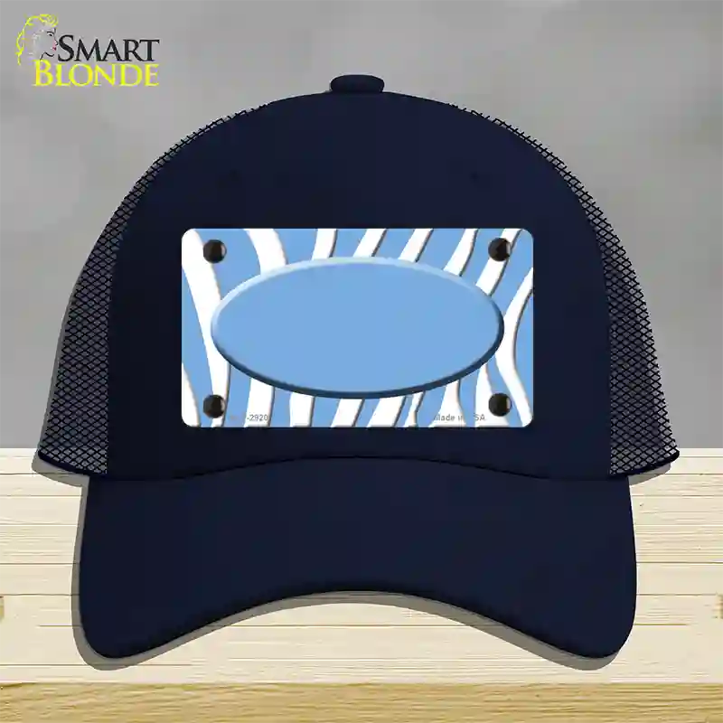 Light Blue White Zebra Light Blue Center Oval Novelty License Plate Hat Mesh / Navy